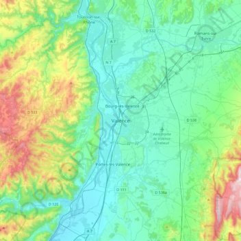 Carte topographique Valence, altitude, relief