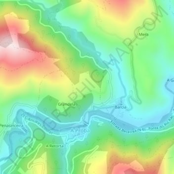 Carte topographique O Penedo, altitude, relief