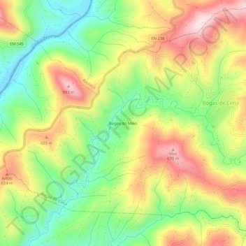 Carte topographique Bogas do Meio, altitude, relief