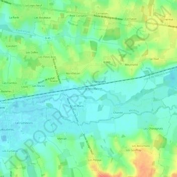 Carte topographique Moulin de Montfalcon, altitude, relief
