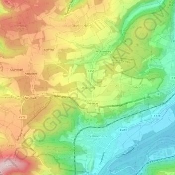 Carte topographique Ursprung, altitude, relief