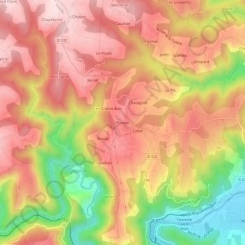 Carte topographique Picatou, altitude, relief