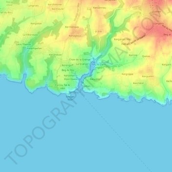 Carte topographique Doëlan, altitude, relief