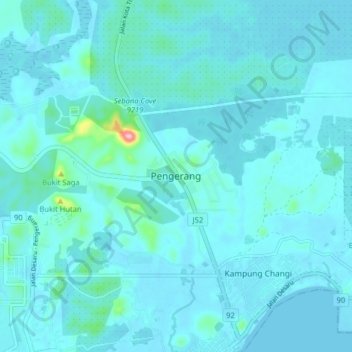 Carte topographique Pengerang, altitude, relief