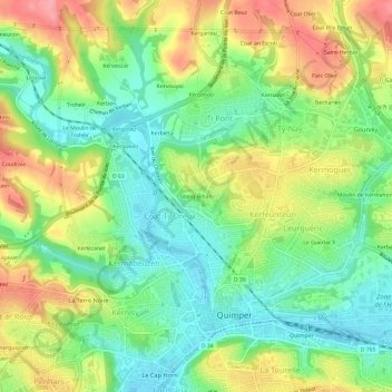 Carte topographique Stang-Bihan, altitude, relief