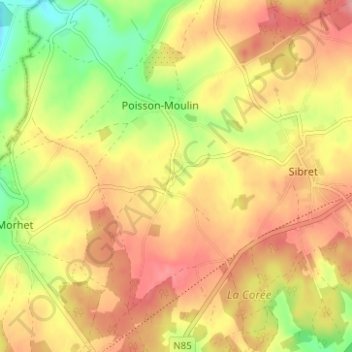 Carte topographique Jodenville, altitude, relief