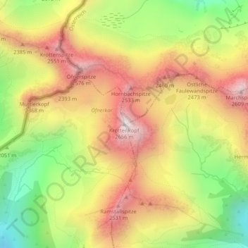 Carte topographique Krottenkopf, altitude, relief