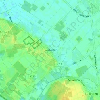 Carte topographique Twisteden, altitude, relief