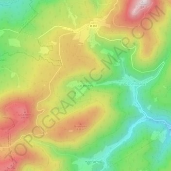 Carte topographique Les Minières, altitude, relief