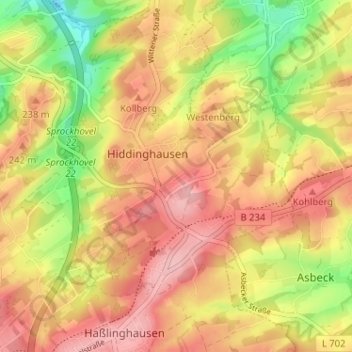 Carte topographique Leveringhausen, altitude, relief