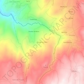 Carte topographique Ovadas de Cima, altitude, relief