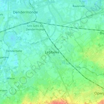 Carte topographique Lebbeke, altitude, relief