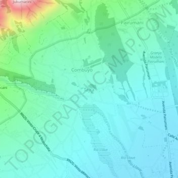 Carte topographique Tajra, altitude, relief