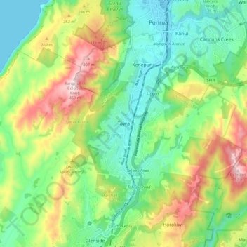 Carte topographique Tawa, altitude, relief