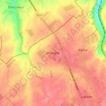 Carte topographique Wihogne, altitude, relief