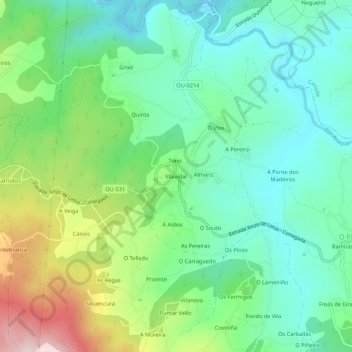 Carte topographique Vilavidal, altitude, relief