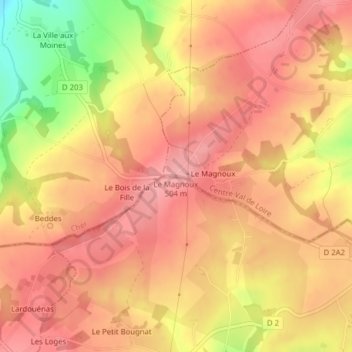 Carte topographique Le Magnoux, altitude, relief