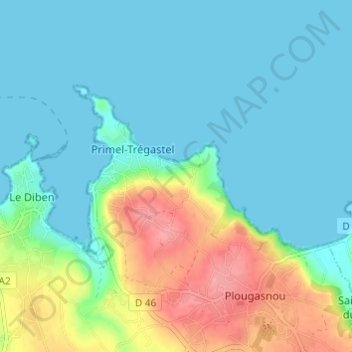 Carte topographique Primel, altitude, relief