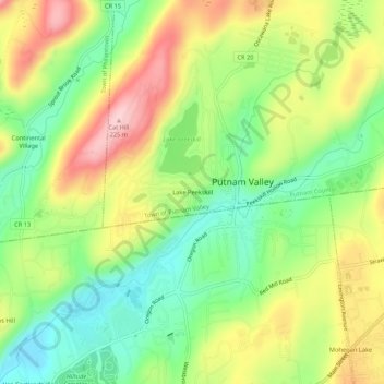 Carte topographique Lake Peekskill, altitude, relief