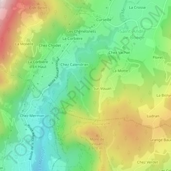 Carte topographique Vouan, altitude, relief