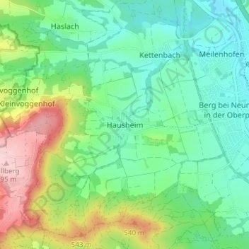 Carte topographique Hausheim, altitude, relief