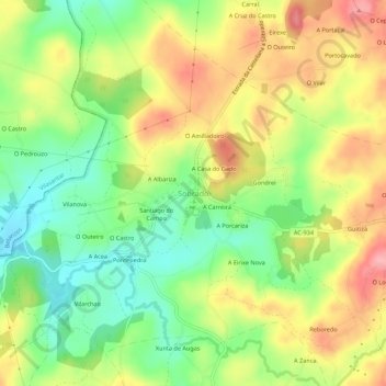 Carte topographique Sobrado, altitude, relief