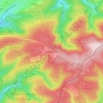 Carte topographique Schanze, altitude, relief