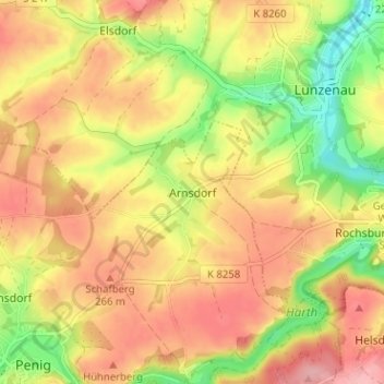Carte topographique Arnsdorf, altitude, relief