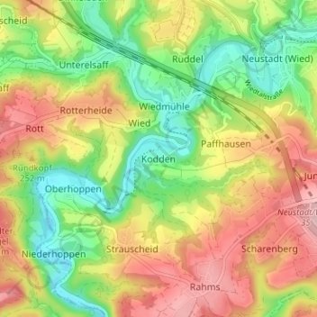 Carte topographique Kodden, altitude, relief