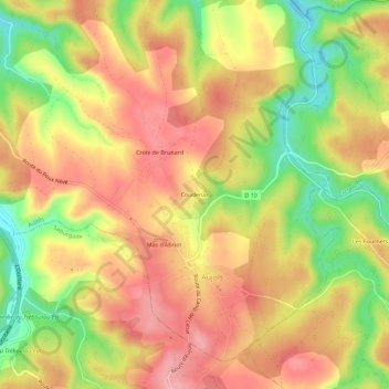 Carte topographique Coudenas, altitude, relief