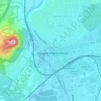 Carte topographique Oberes Schloss, altitude, relief
