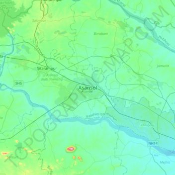 Carte topographique Asansol, altitude, relief