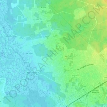 Carte topographique Le Pujau, altitude, relief