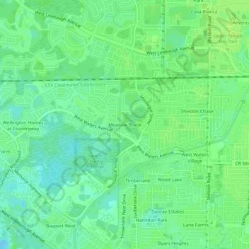 Carte topographique Meadow Brook, altitude, relief