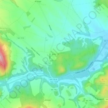 Carte topographique Zufía, altitude, relief