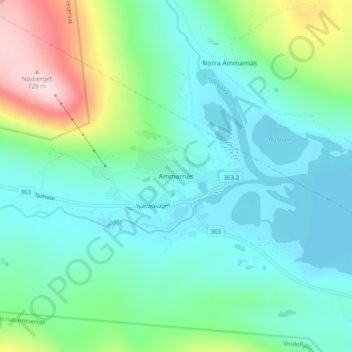Carte topographique Ammarnäs, altitude, relief
