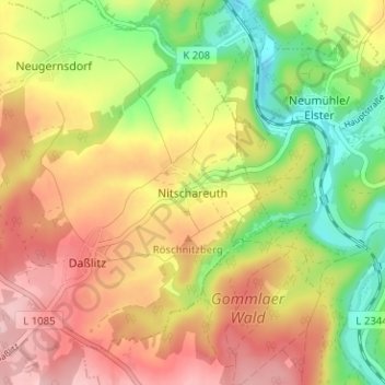 Carte topographique Nitschareuth, altitude, relief