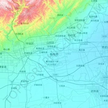 Carte topographique Jiaozuo, altitude, relief