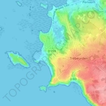 Carte topographique Crec'h Hery, altitude, relief