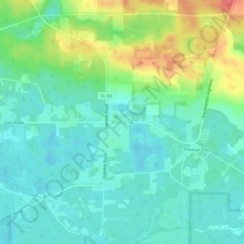 Carte topographique Wacissa, altitude, relief