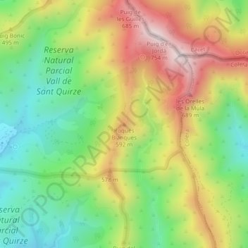 Carte topographique Roques Blanques, altitude, relief