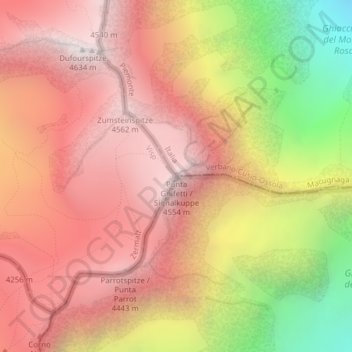 Carte topographique Punta Gnifetti, altitude, relief
