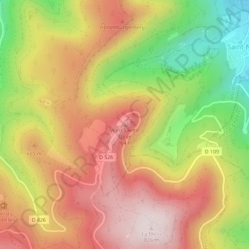 Carte topographique Mont Sainte-Odile, altitude, relief