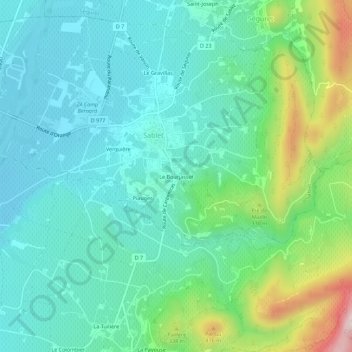 Carte topographique Le Bourjassot, altitude, relief