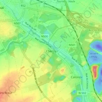 Carte topographique Chercq, altitude, relief
