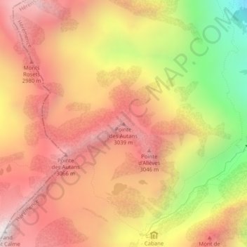Carte topographique Pointe des Autans, altitude, relief