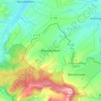 Carte topographique Böseckendorf, altitude, relief