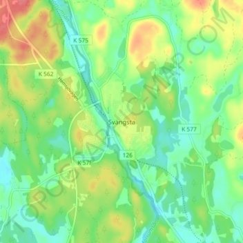 Carte topographique Svängsta, altitude, relief