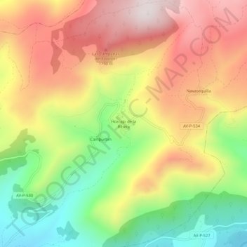 Carte topographique Horcajo de la Ribera, altitude, relief