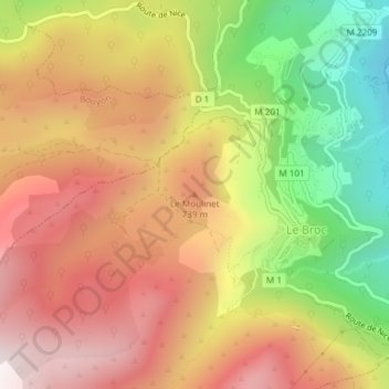 Carte topographique Le Moulinet, altitude, relief